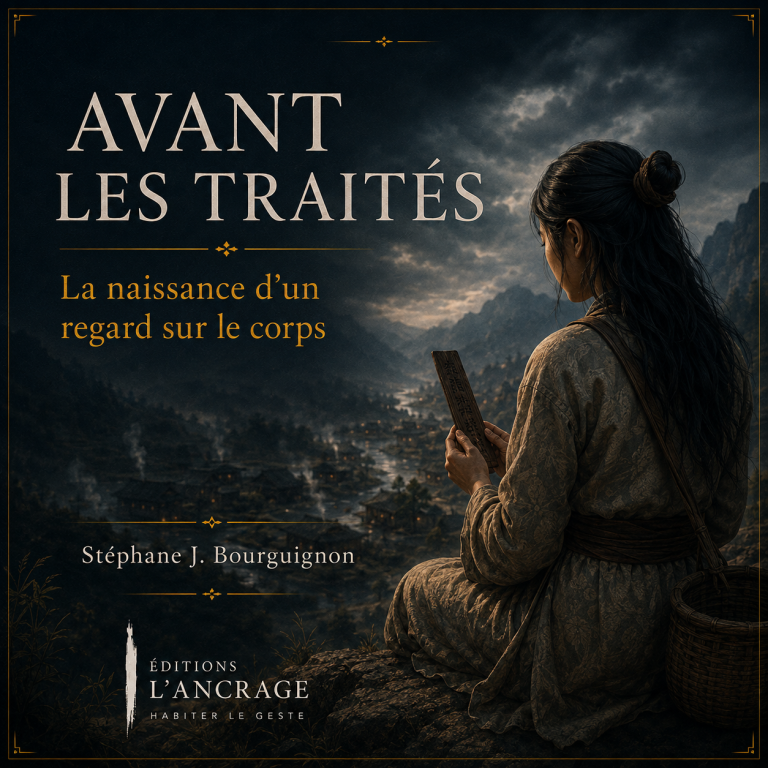Mei observant une lamelle de bois dans la vallée des Brumes – L’Enfant de la Foudre