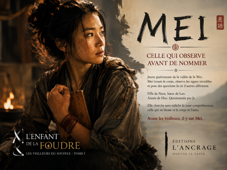 Portrait de Mei, héroïne de L’Enfant de la Foudre, jeune guérisseuse de la saga Les Veilleurs du Souffle